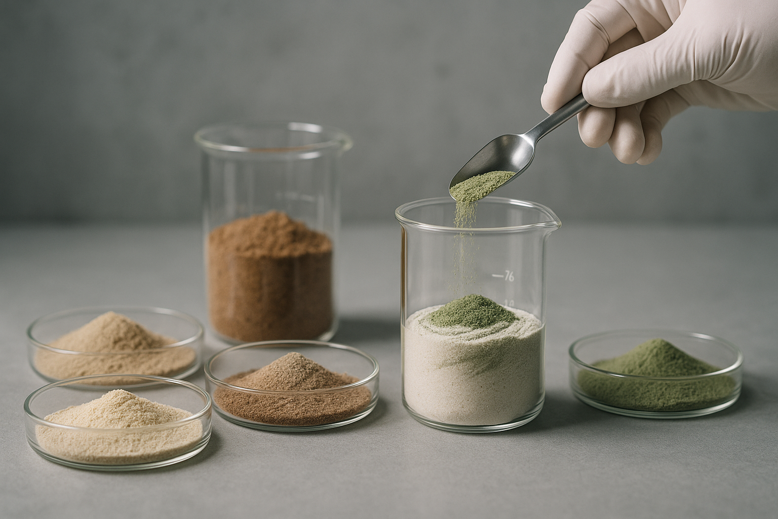 Laboratory formulation process showing sustainable materials being prepared for brake pad development