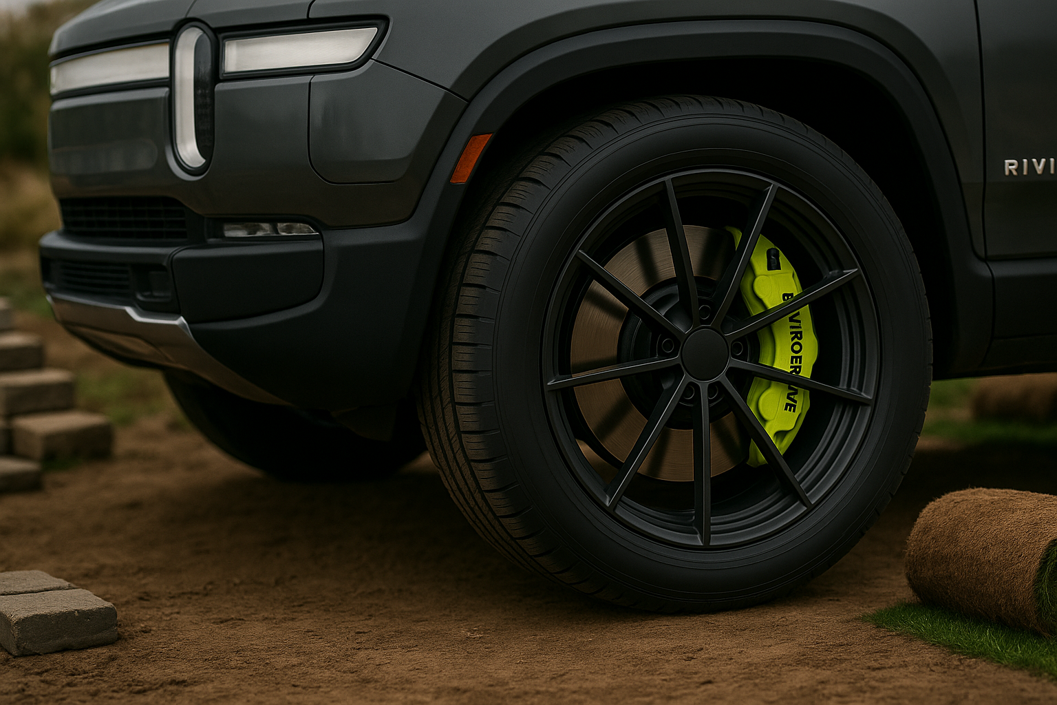 Rivian vehicle with Envirobrake brake caliper